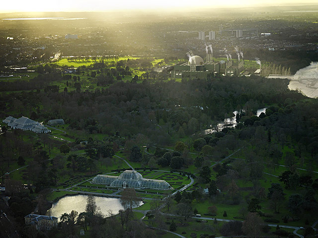 London Future images: The sunset over Kew Gardens catches Londons brand new nuclear power station