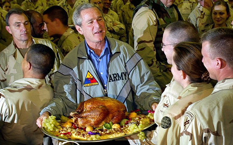 George W. Bush exhibtion: Thanksgiving turkey for US troops stationed at Baghdad