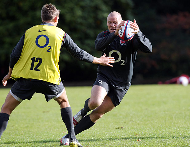 2003 RWC winners: Mike Tindall of England during a training session