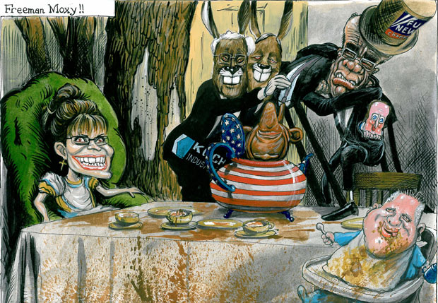 Freeman Moxy !! Martin Rowson on a Tea Party at the US midterms