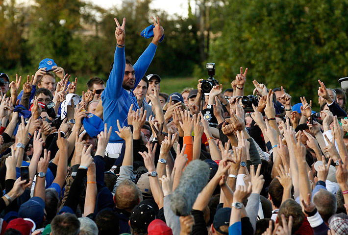 Ryder Cup Day 4: European Ryder Cup player Edoardo Molinari of Italy celebrates
