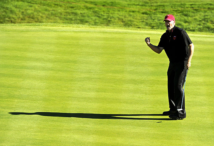 Ryder Cup Day 4: US Ryder Cup player Steve Stricker celebrates beating Westwood
