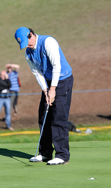Ryder Cup 4 Jenkins: Rory McIlroy holes his putt on the 18th green Ryder Cup 2010 day four