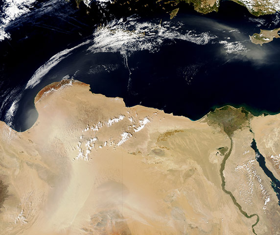 Satellite Eye on Earth  dust storm spread over Egypt, Libya, and the Mediterranean Sea