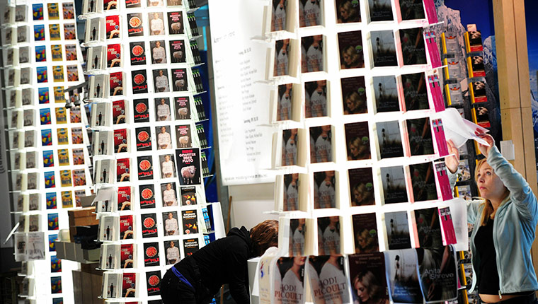24 hours in pictures: Shelves at a stand before the start of the 62nd Frankfurt Book Fair 