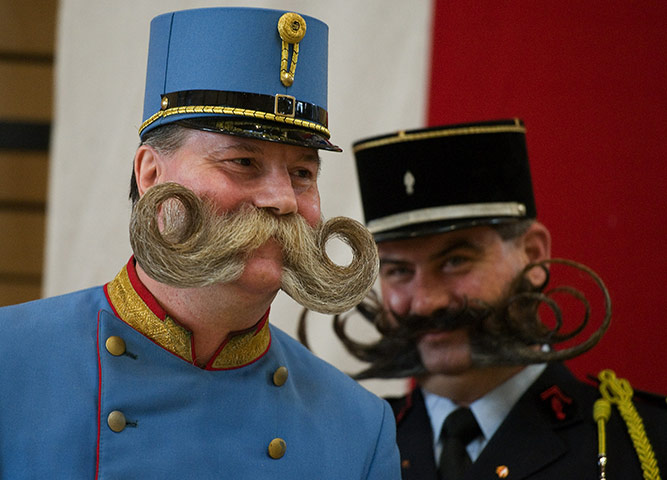 Beard championships: Franz Mitterhauser, left, of Austria and Herve Diebholt of France pose