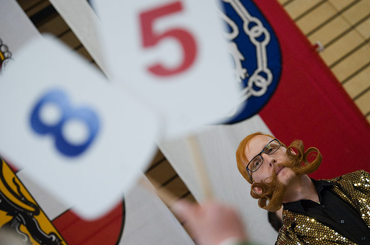 Beard championships: Siegfried Weindl from Germany  poses in front of the jury 