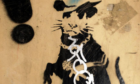 banksy rat stencil. Banksy#39;s Gangsta Rat graffito