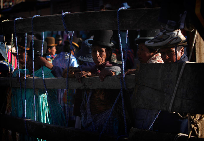 24 hours in pictures: People watch an amateur bullfight in Tiquina, Bolivia