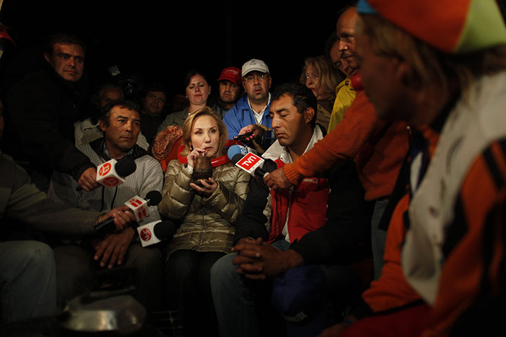 Chile Miners Rescue: Chile's First Lady Cecilia Morel with the relatives of trapped miners