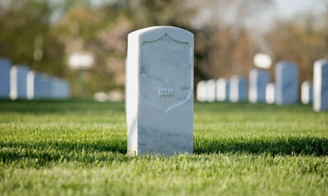 Gravestones at Arlington National Cemetery in America.