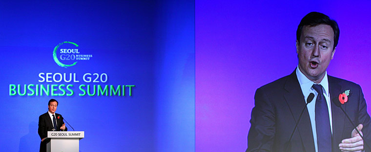 G20 Seoul: David Cameron delivering a speech during the G20  summit