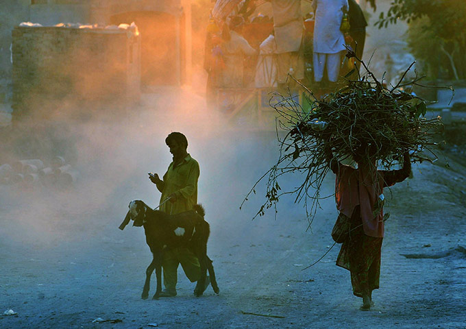 24 hours in pictures: A Pakistani woman carries fire wood on her head