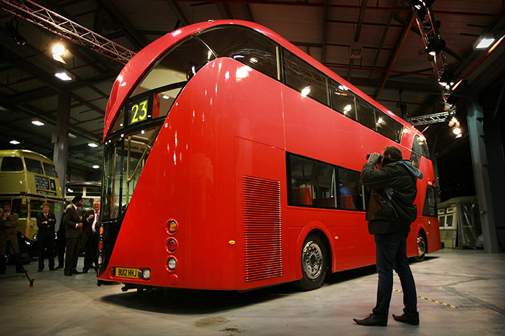 New Bus unveiled: A mock up of the New Bus for London is shown to reporters at Acton 