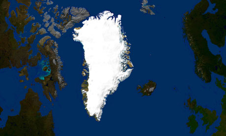 satellite image of greenland with surrounding countries darkened