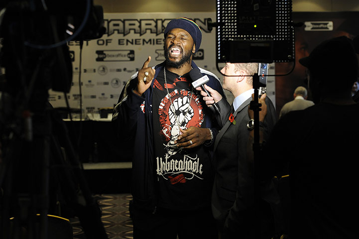 Haye v Harrison: Audley Harrison talks into the camera after press conference