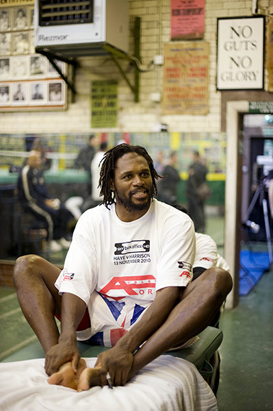 Haye v Harrison: Audley Harrison relaxes at an open training session at the Repton Boys Club