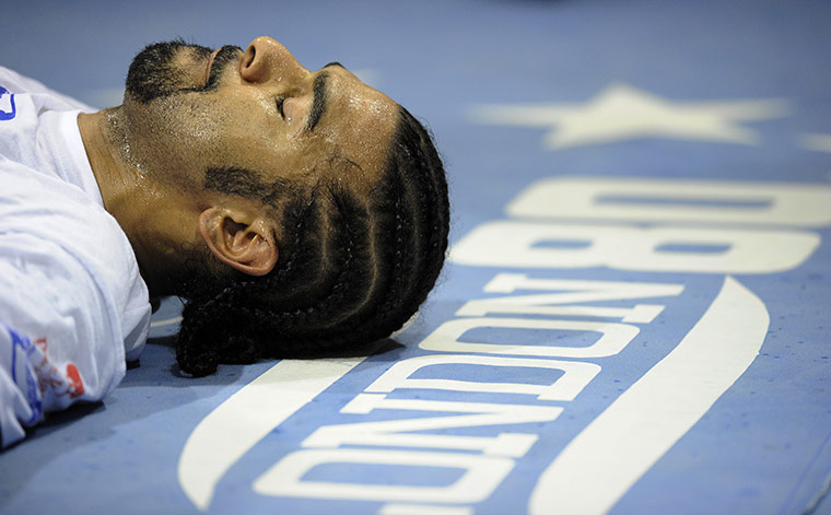 Haye v Harrison: David Haye is deep in thought as he lies on the canvas