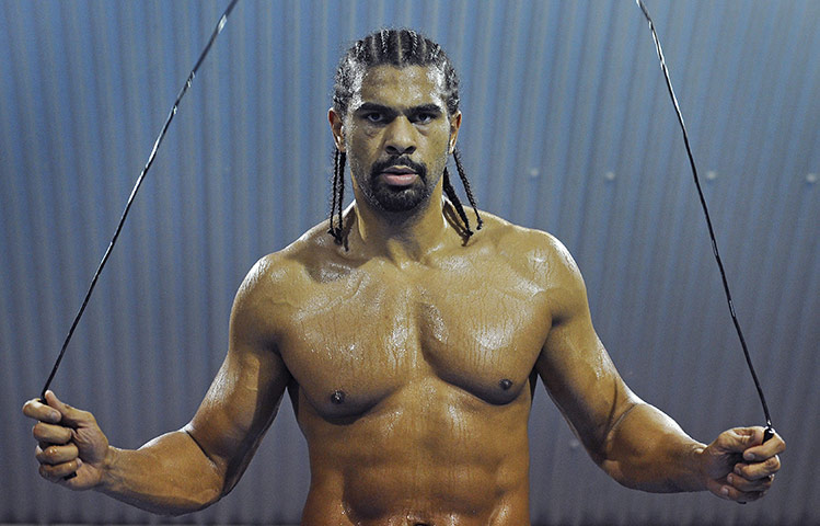 Haye v Harrison: David Haye engages in some old-school boxing exercise