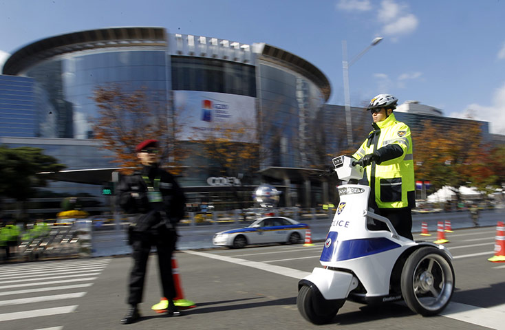 G20 Summit Update: A member of the Korean swat team on guard outside the COEX site G20 Summit