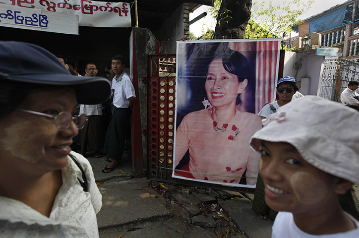 Suu Kyi Release: Supporters of Aung San Suu Kyi outside her political party office in Yangon