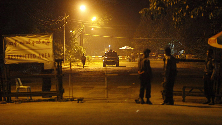 Suu Kyi Release: A checkpoint along the road to the house of Aung San Suu Kyi in Yangon