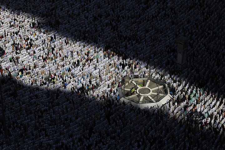 24 Hours: Muslim pilgrims pray inside the Grand Mosque, during the annual Hajj