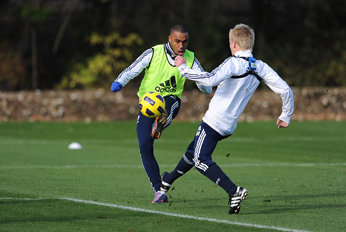 Chelsea Academy: Chelsea FC Academy player Adam Phillip passes the ball during training