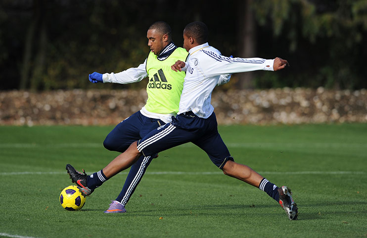 Chelsea Academy: Adam Phillip attempts to put in a cross during a practice match