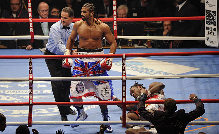 Haye v Harrison: David Haye knocks down Audley Harrison