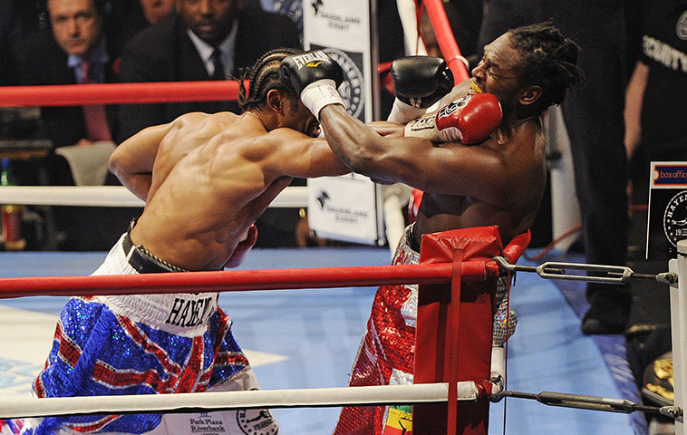 Haye v Harrison: David Haye lands a big right on Audley Harrison