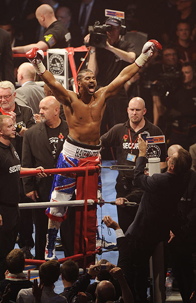 Haye v Harrison: David Haye celebrates his victory over Audley Harrison
