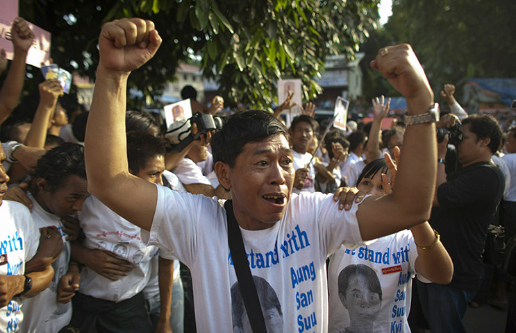 Aung San Suu Kyi release : A supporter of Myanmar's detained opposition leader Aung San Suu Kyi 