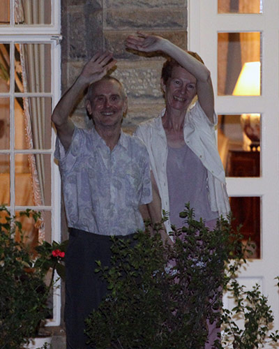 Somali Pirates: Paul and Rachel Chandler wave from the British high commission in Nairobi
