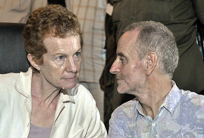 Somali Pirates: Rachel and Paul Chandler talk to each other at the presidential palace, Mogadishu