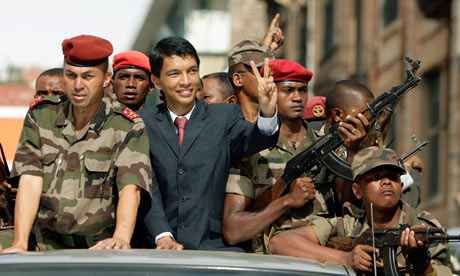 Madagascar’s sitting president, Andry Rajoelina, in 2009 after seizing power (Photo Courtsey of The Guardian)