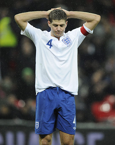 England v France: Steven Gerrard dejected after missing a chance