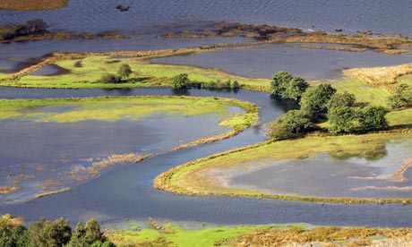 The southern end of Derwent Water during autumn flooding in the Lake District