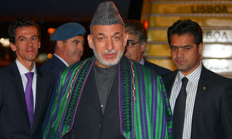 The Afghan president, Hamid Karzai, arrives in Lisbon ahead of the  Nato summit
