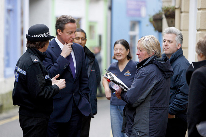 Cameron Visit Cornwall: PM Cameron speaks to residents near St Austell Flooding in Cornwall 