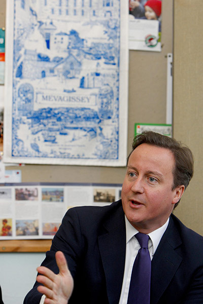 Cameron Visit Cornwall: David Cameron during a visit to Mevagissey near St Austell