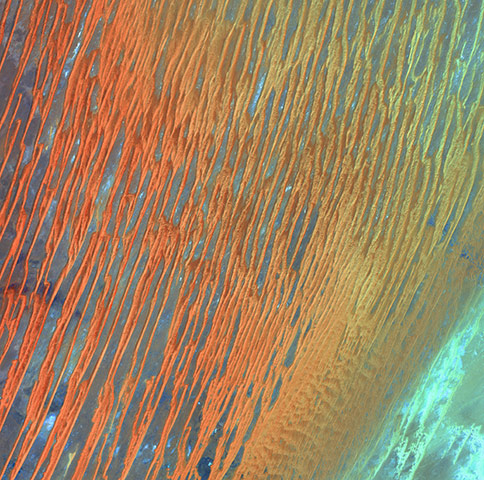 Earth as Art: Sahara sand dunes, USGS/EROS collection featuring Landsat satellite images 