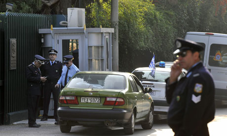 Police stands guards outside the Russian