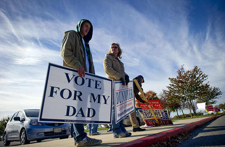 US midterm elections: Centreville, Maryland: Rhonda Dunmyer and her son Robert campaigning