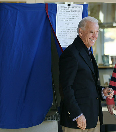 US midterm elections: Wilmington, Delaware:  US Vice President Joe Biden smiles after voting 