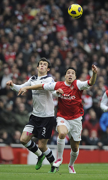 Arsenal v Spurs: Gareth Bale and Samir Nasri tussle for the ball