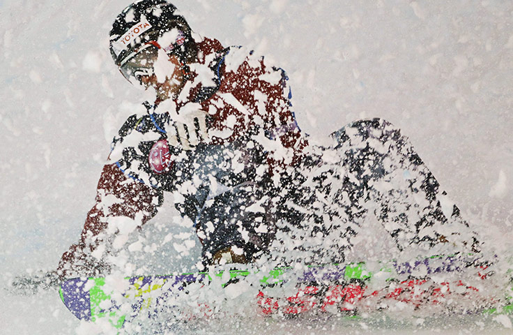 24 hours: Stockholm, Sweden: Finland's Janne Korpi lands during a snowboard event