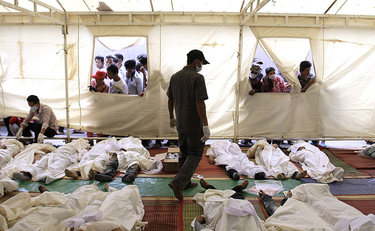 Cambodian stampeded: Victims of stampede are laid at Preah Kossamak Hospital in Phnom Penh