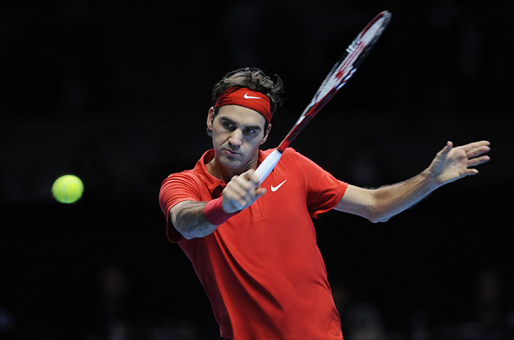 Murray v Federer: Roger Federer plays a backhand
