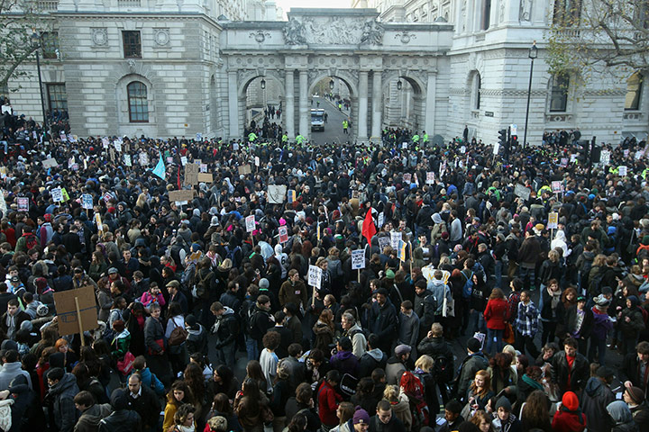 Student protests: Students participate in a mass demonstration in London